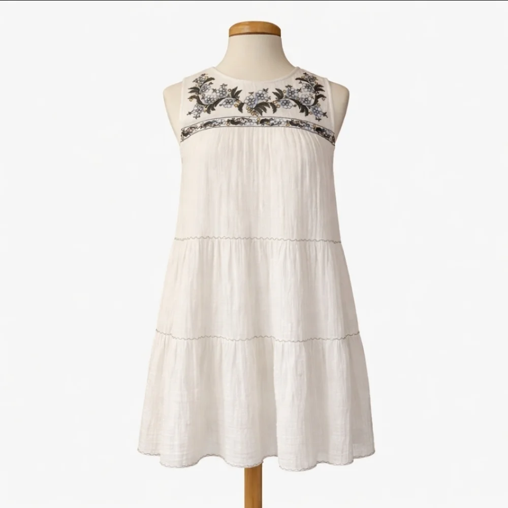 Max Studio White Embroidered Boho Cotton Midi Dress Small Sleeveless Summer - Picture 2 of 16